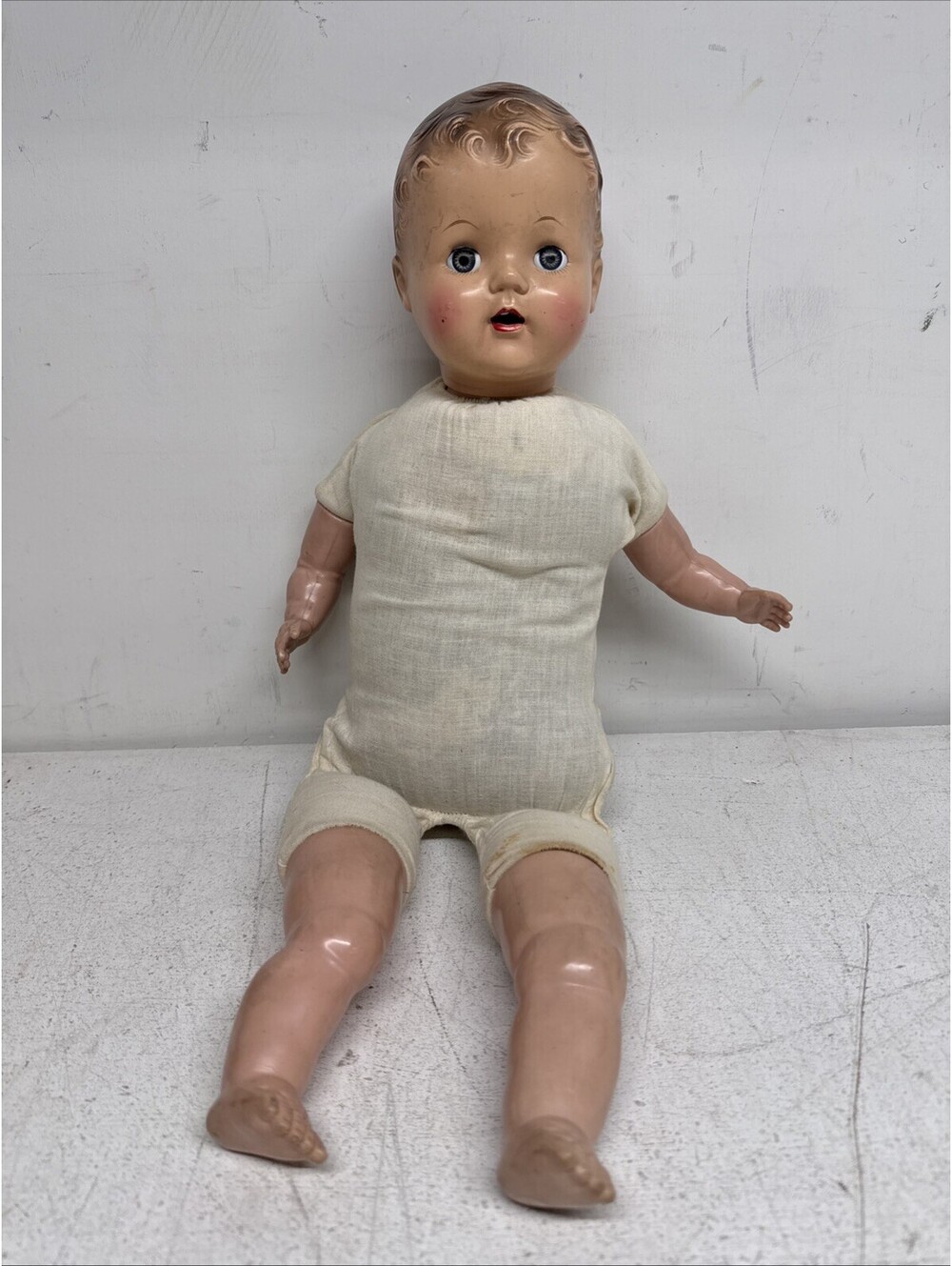 Antique 24” Composition Doll With Teeth - Huge Creepy Haunted Estate Boy Doll